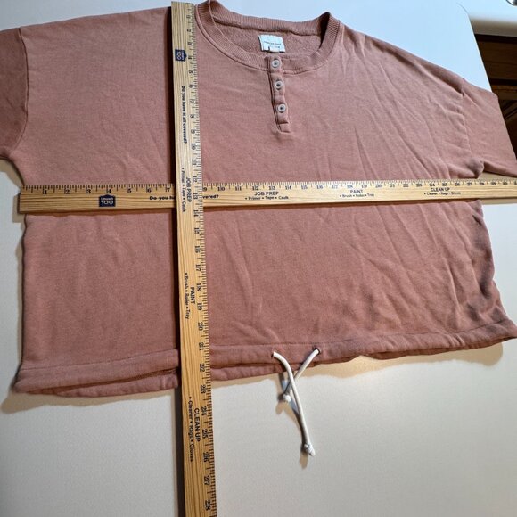 American Eagle Henley Sweatshirt LG Dusty Pink Drawstring Waist Cozy Soft Girl - Picture 4 of 8